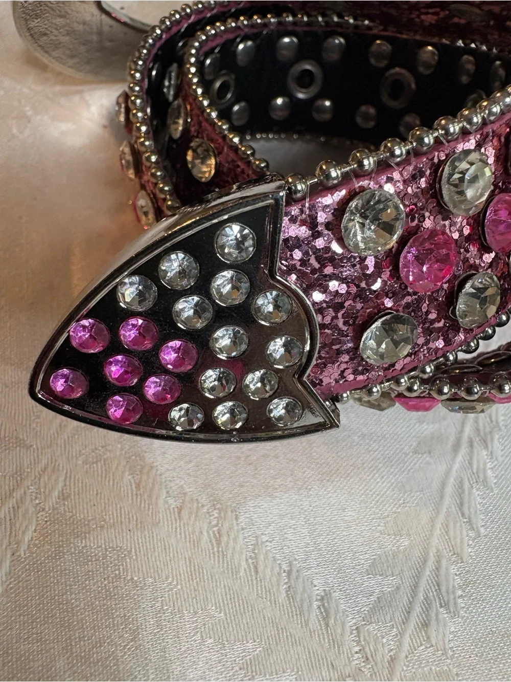 Girls' Pink Glitter Belt with Rhinestone Buckle-30in